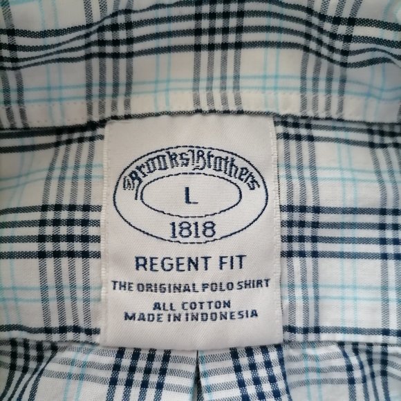 Brooks Brother Mens Blue Plaid Short Sleeve Regent Fit Button Down Shirt L - Picture 5 of 6